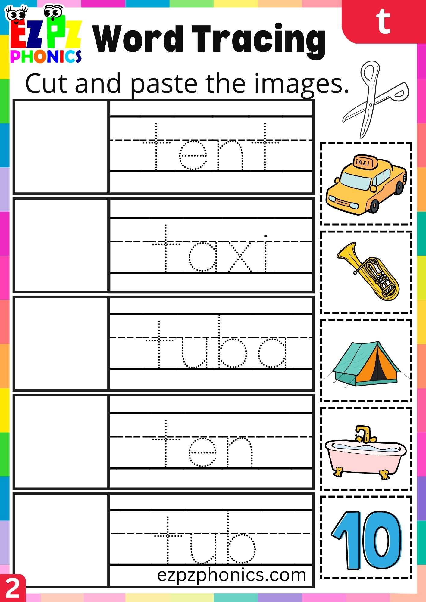 Group2 Letter T Word Tracing Beginning Sounds Worksheet